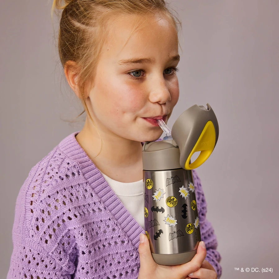B.Box, thermal bottle with straw, baby bottle, Batman, from 12 months, 350 ml.