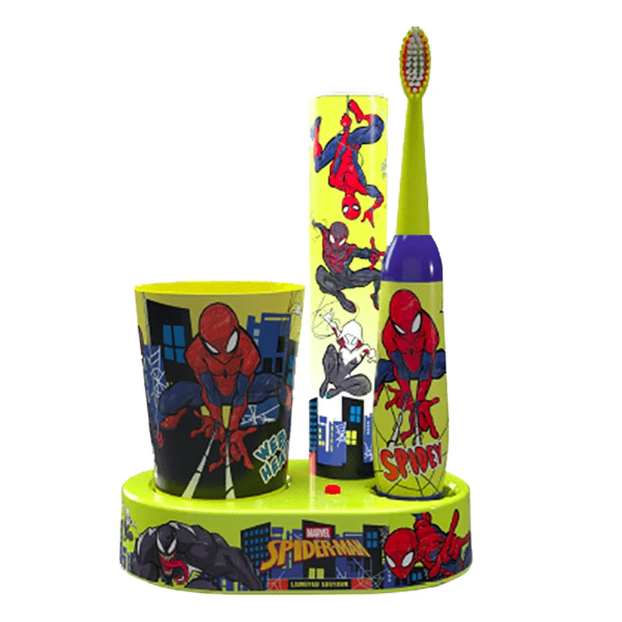 Mr White Spiderman, set de cepillado dental para niños, cepillo + pasta + vaso + base LED