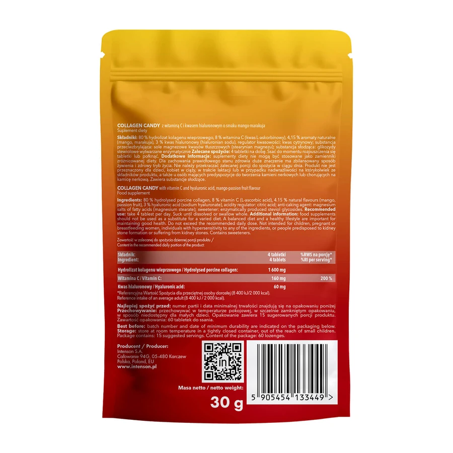 Intenson Collagen Candy, mango-maracuja flavor, 60 lozenges