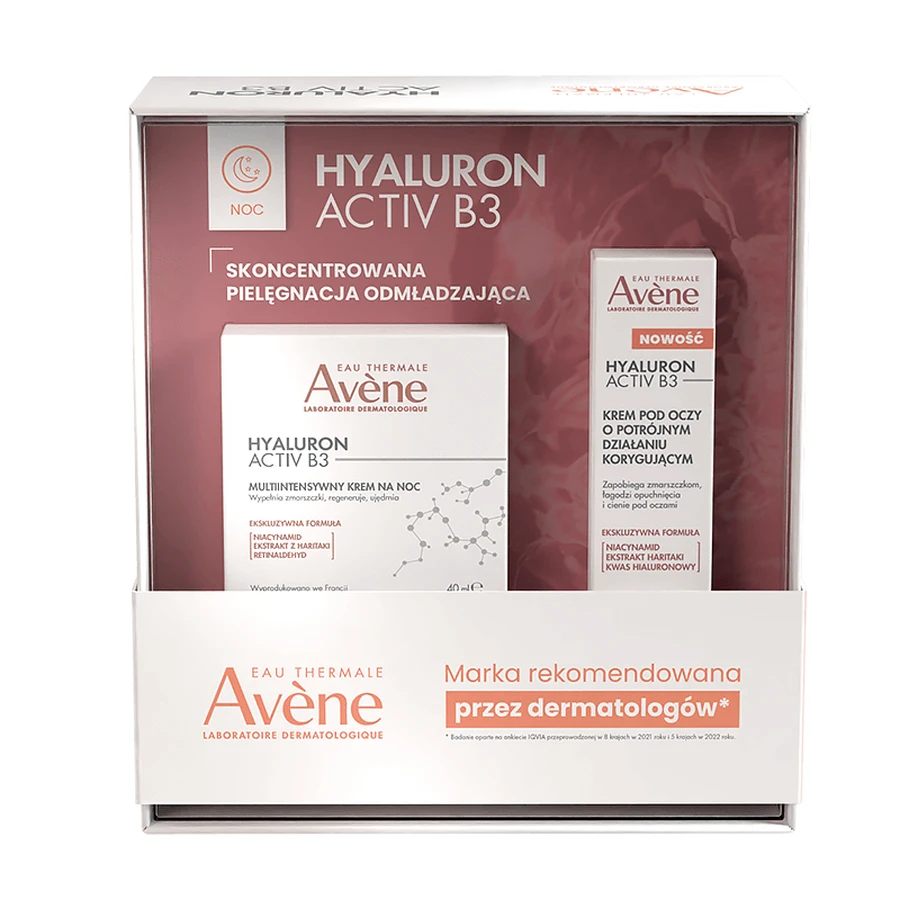 Zestaw Avene Hyaluron Activ B3 na noc, multi intensywny krem na noc, 40 ml + krem pod oczy o potrójnym działaniu korygującym, 15 ml: ceny i cechy