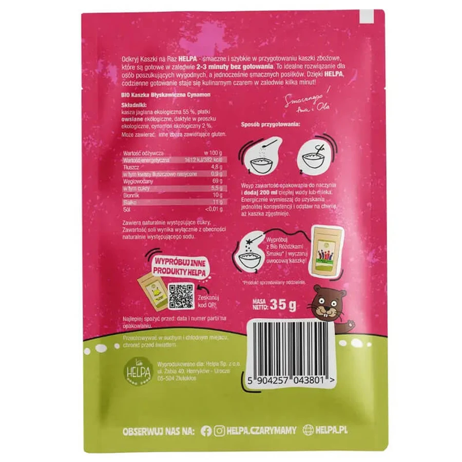 Helpa Bio instant porridge, cinnamon, 35 g
