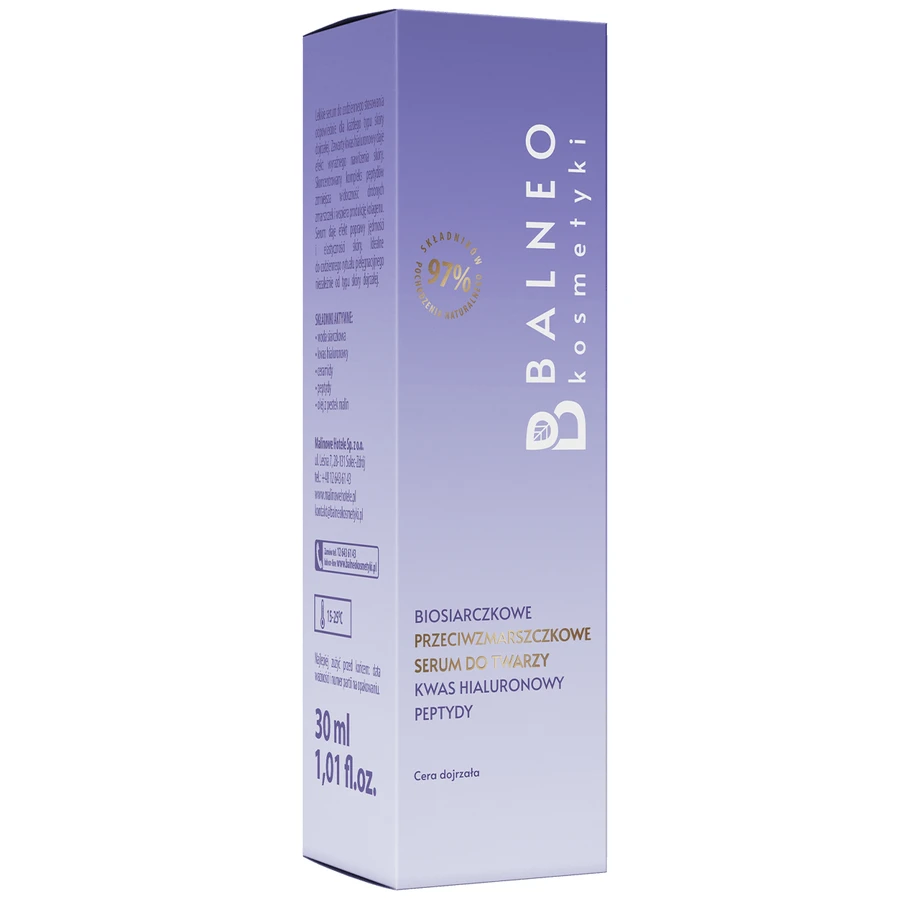 Balneokosmetics, biosulfide anti-rimpel gezichtsserum met hyaluronzuur, 30 ml