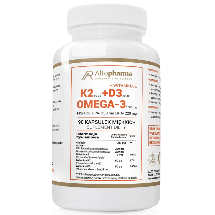 AltoPharma Vitamine K2 MK-7 + D3 + Omega, 90 gélules