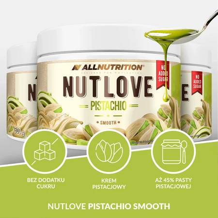 Allnutrition Nutlove Pistachio, Pistaziencreme, glatt, ohne Zuckerzusatz, 500 g