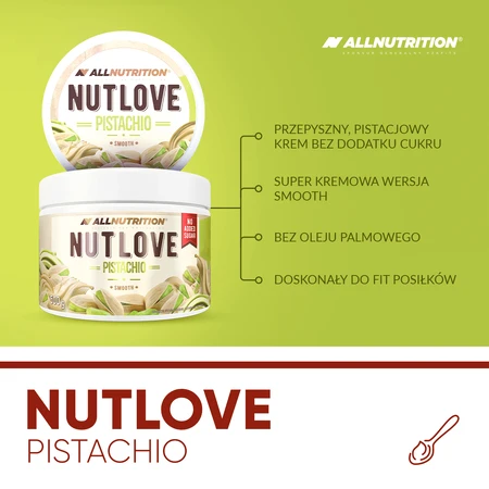 Allnutrition Nutlove Pistachio, Pistaziencreme, glatt, ohne Zuckerzusatz, 500 g