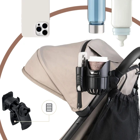 Sipo, universal cup and phone holder 2-in-1 for baby stroller, black, 1 piece