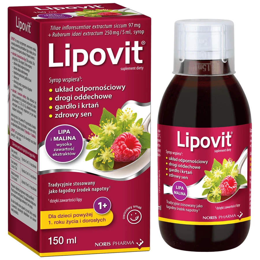Lipovit Lipa y Frambuesa, jarabe para niños a partir de 1 año y adultos, 150 ml