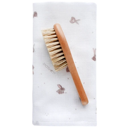 Lullalove Set, Löwenzahnbürste + Mullwindel, Häschen, 40 x 40 cm