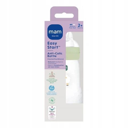 MAM Perfect Start, antikoliekfles, met siliconenspeen, Aarding in Natuur, unisex, vanaf 2 maanden, 260 ml