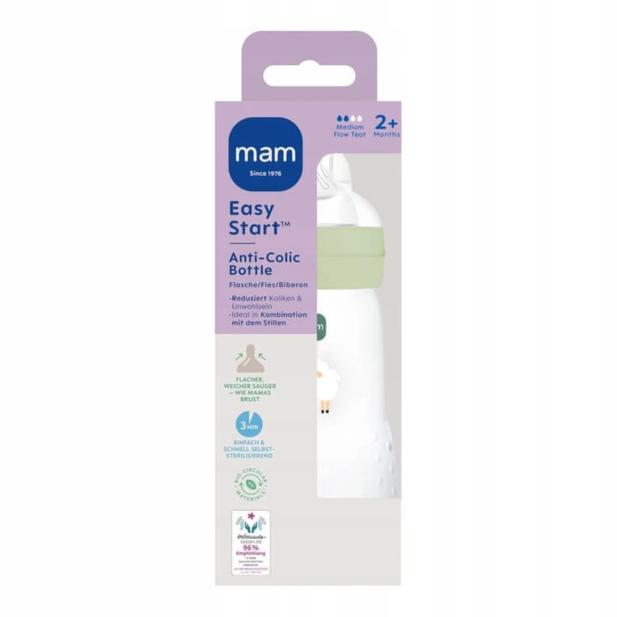 MAM Perfect Start, antikoliekfles, met siliconenspeen, Aarding in Natuur, unisex, vanaf 2 maanden, 260 ml