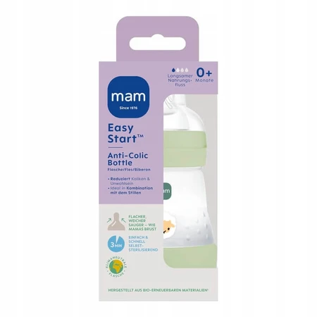 MAM Perfect Start, biberón anticólico, con tetina de silicona, Grounding in Nature, unisex, a partir de 2 meses, 160 ml