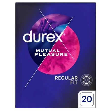 Durex Mutual Pleasure, preservativos de larga duración con lubricante, estriados con ribete, 20 unidades