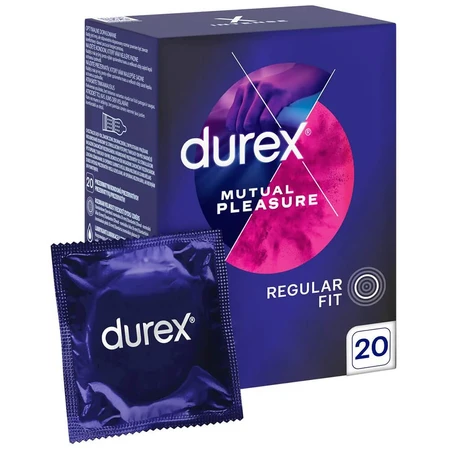 Durex Mutual Pleasure, preservativos de larga duración con lubricante, estriados con ribete, 20 unidades