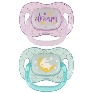 Canpol Babies, pacifier, 6-18 months, silicone, symmetrical, Night Glow, purple and blue, 2 pieces
