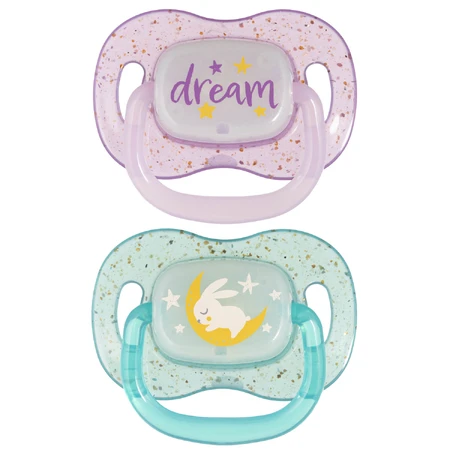 Canpol Babies, pacifier, 6-18 months, silicone, symmetrical, Night Glow, purple and blue, 2 pieces