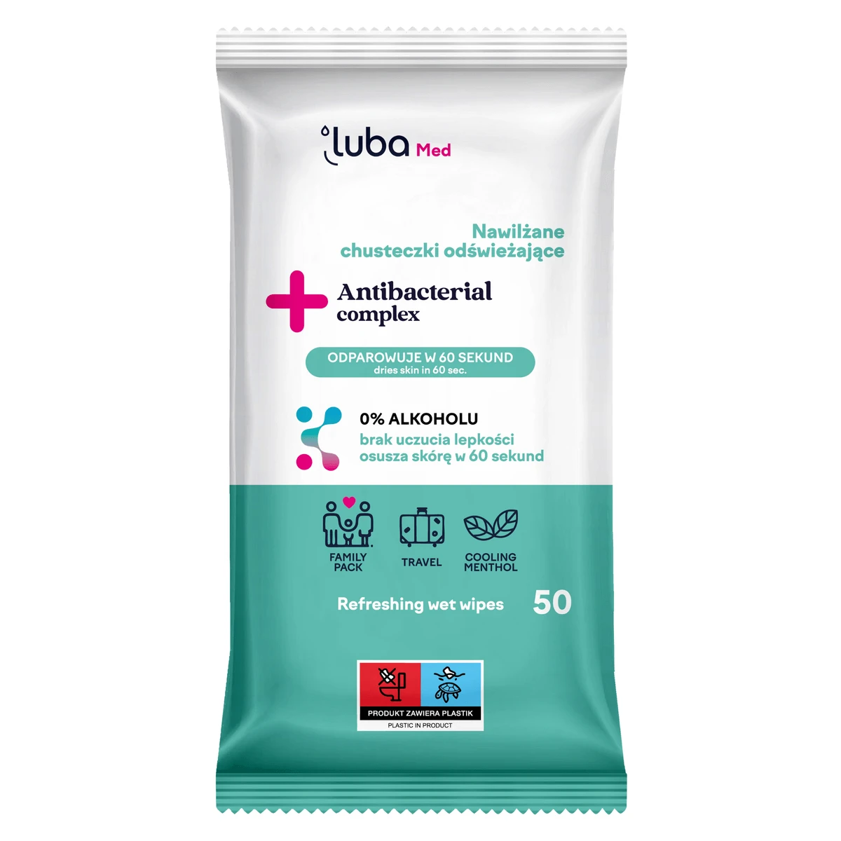 Luba Med Antibacterial Complex, moistened refreshing wipes, 50 pieces