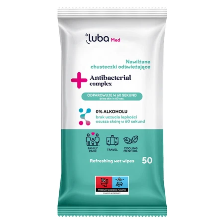 Luba Med Antibacterial Complex, moistened refreshing wipes, 50 pieces