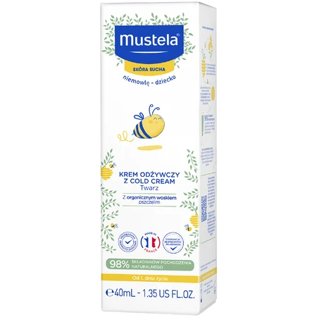 Mustela, crema facial nutritiva, al Cold Cream y cera de abejas bio, desde el nacimiento, piel seca, 40 ml