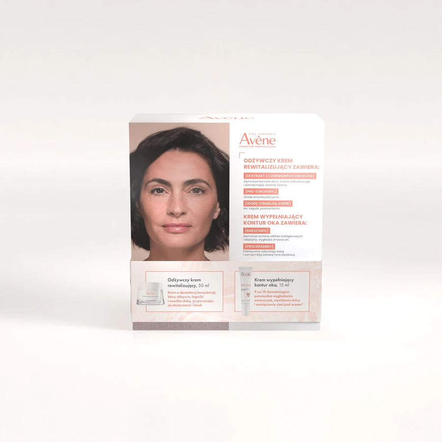 Zestaw Avene, Les Essentiels, odżywczy krem rewitalizujący o bogatej konsystencji, 50 ml + Dermabsolu, krem wypełniający kontur oka, 15 ml: ceny i cechy