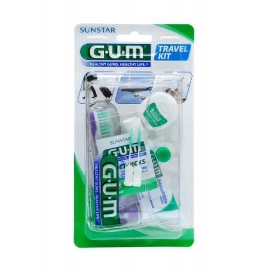 GUM Travel-Kit 4in1 Kit de călătorie periuță de dinți pastă de dinți ață dentară
