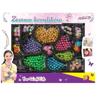 Set van kunststof kralen en vormen + 2 strengen 120 cm PJ-2036 Aliga