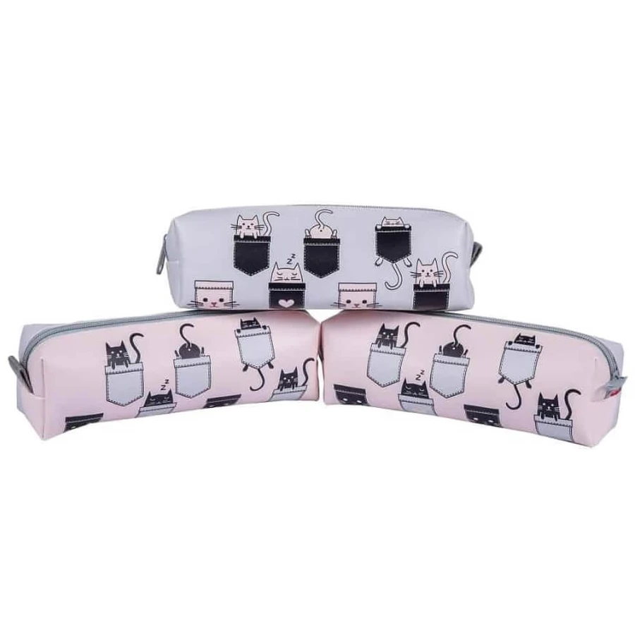 Single compartment school pencil case cats
