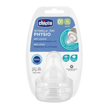 Perfect5 trage silicone anti-koliek fysiologische speen, +0 maanden, 2 stuks, Chicco