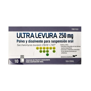 ULTRA-LEVURA 250 MG 10 FLACONS POEDER EN OPLOSMIDDEL VOOR SUSP.