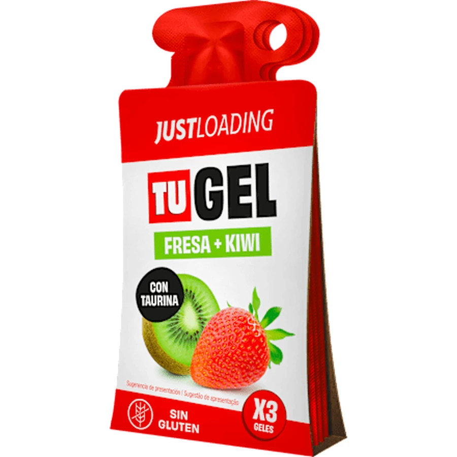 JUSTLOADING Energy Gel Aardbei en Kiwi met Taurine smaak, 3 stuks
