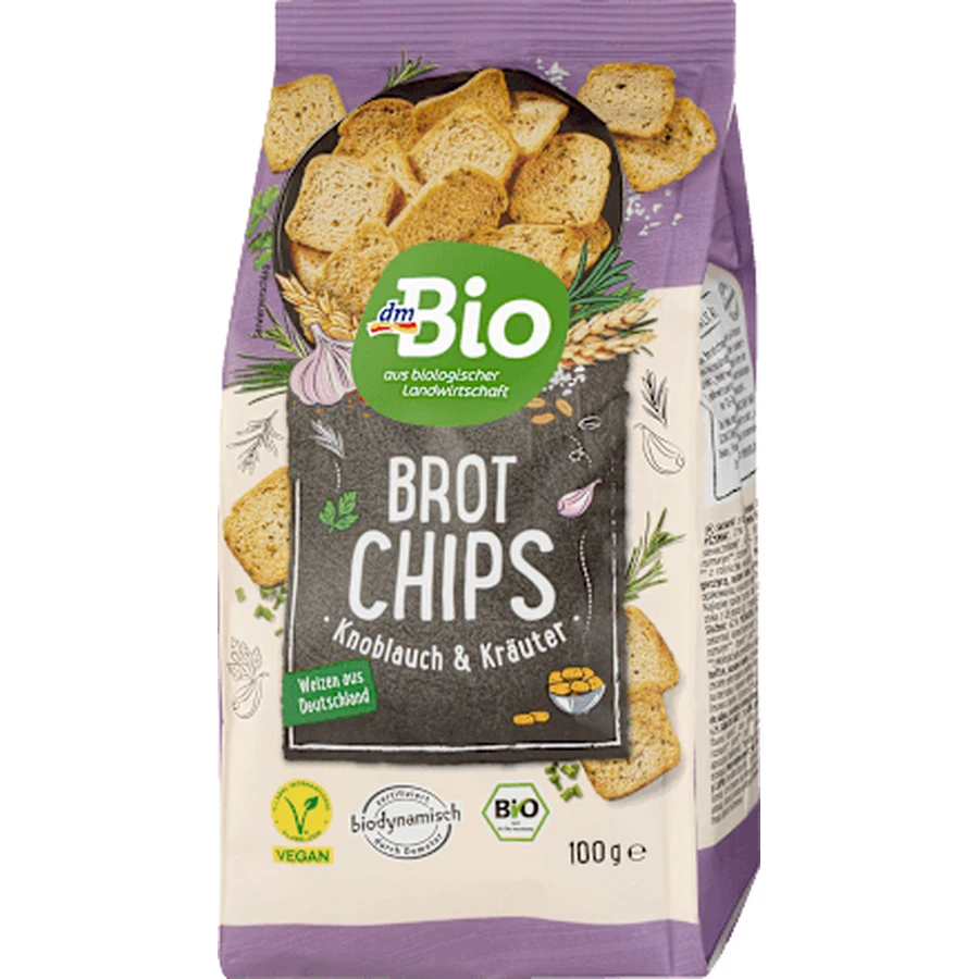 dmBio Crispy bread snacks with garlic and herbs, 100 g