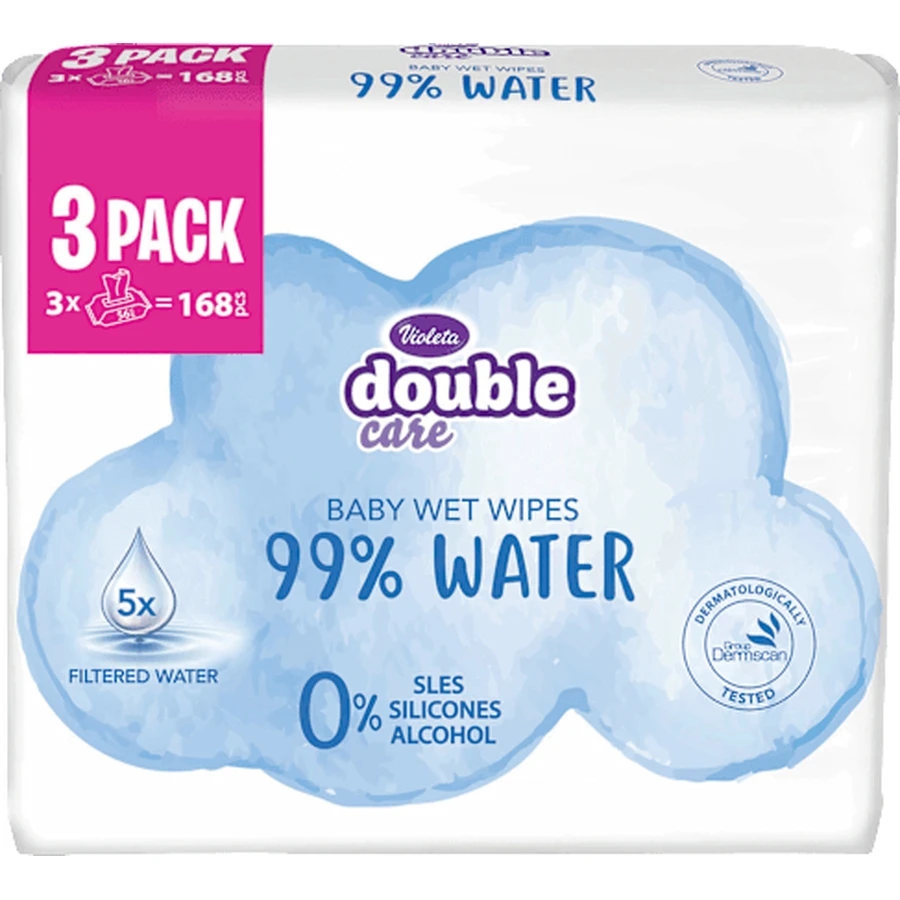 Violeta Baby toallitas húmedas 99% agua, 168 pcs