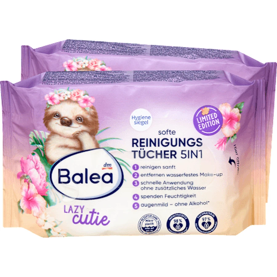 Balea Reinigingsdoekjes 5 in 1 Lazy Box, 50 stuks