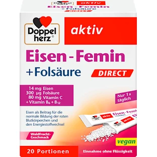 Doppelherz Aktiv hierro+ácido fólico directo, 20 piezas