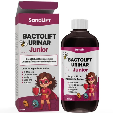 BactoLift Urinary Junior - Siroop tegen urine-infecties bij kinderen, complexe formule met 25 natuurlijke ingrediënten: D-Mnose, Cranberry en Propolis