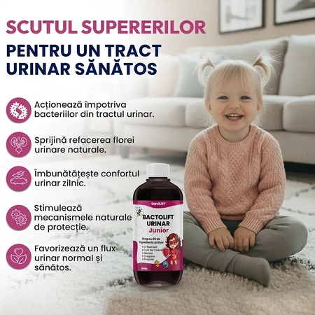 BactoLift Urinary Junior - Siroop tegen urine-infecties bij kinderen, complexe formule met 25 natuurlijke ingrediënten: D-Mnose, Cranberry en Propolis
