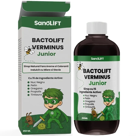 BactoLift Verminus Junior - Siroop voor intestinale parasieten bij kinderen - Bevordert de eliminatie van parasieten en verhoogt de immuniteit - 100% natuurlijk - 250 ml