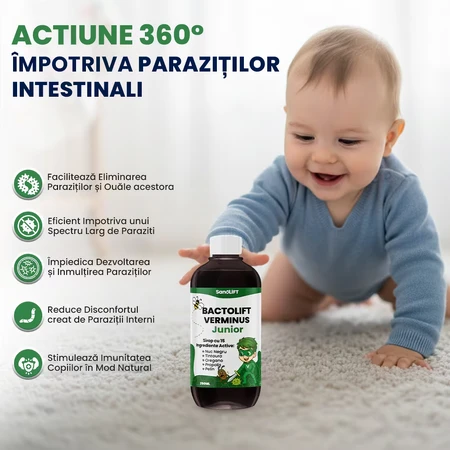BactoLift Verminus Junior - Siroop voor intestinale parasieten bij kinderen - Bevordert de eliminatie van parasieten en verhoogt de immuniteit - 100% natuurlijk - 250 ml