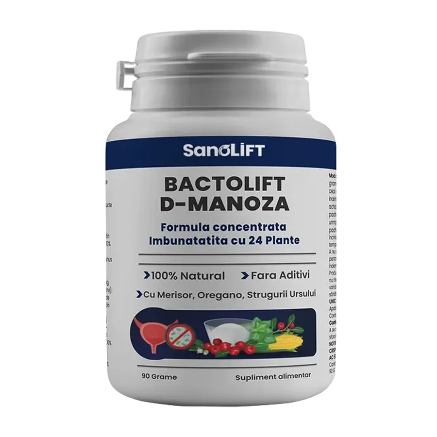 BactoLift D-Manosa: 2000 MG D-Manosa - Acción Fuerte - Fórmula Enriquecida con 24 Hierbas - 90 gramos
