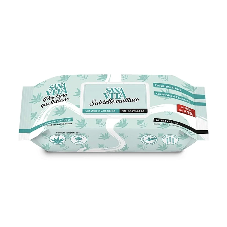SANAVITA MULTIPURPOSE WIPES WITH ALOE AND CHAMOMILE 90 PIECES
