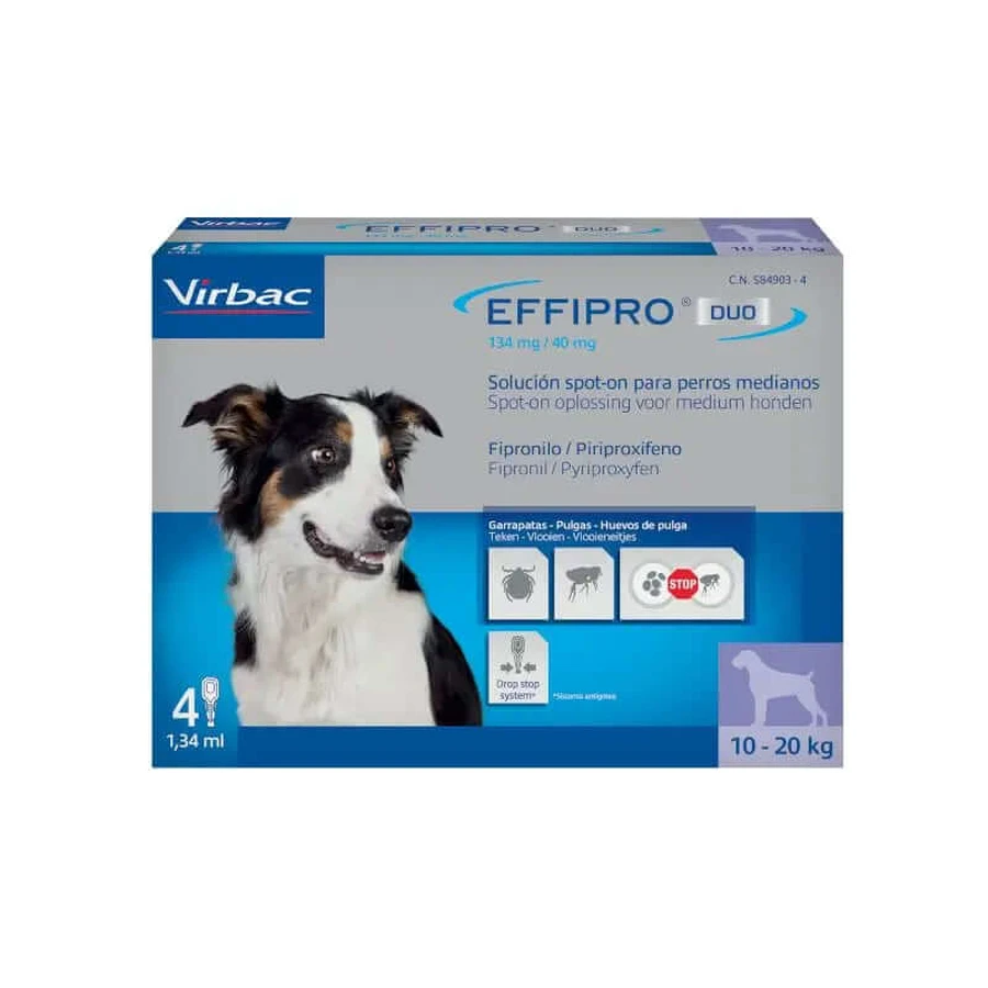 Effipro Duo Spot-On Medium Hond 10-20Kg, 4 pipetten