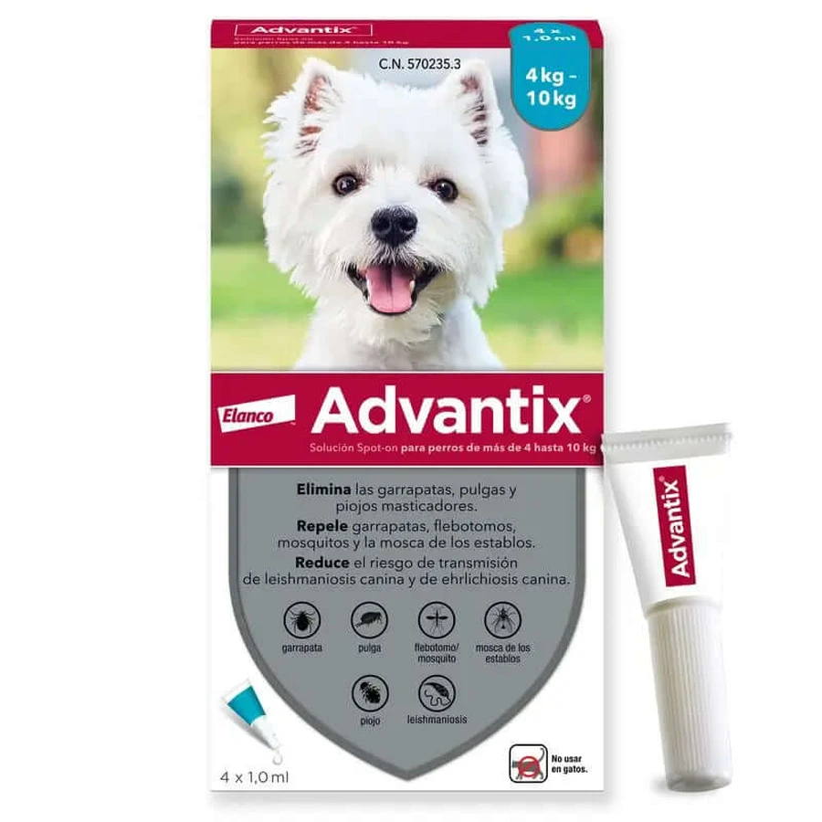 Advantix antiparasitaire pipet voor honden van 4 tot 10 kg 4 eenheden x 1 ml