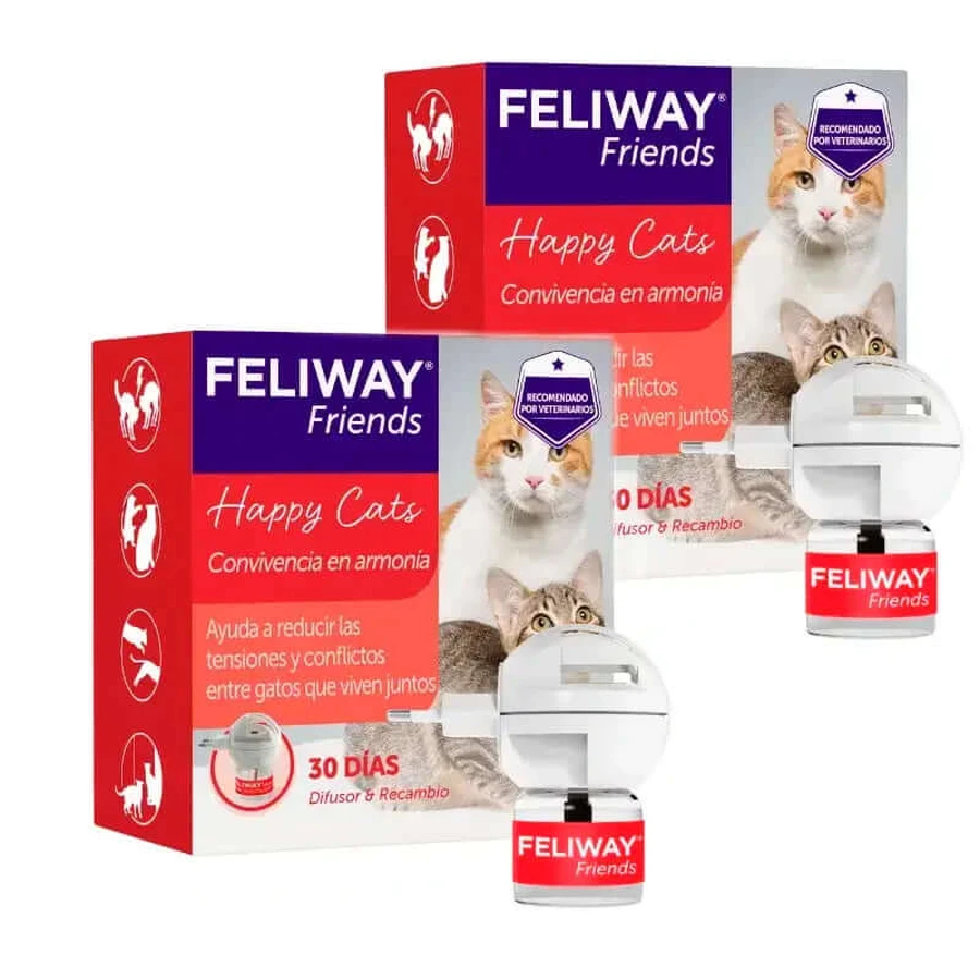 Ceva Feliway Friends Diffuser + Navulling 48 ml, verpakking van 2 stuks.