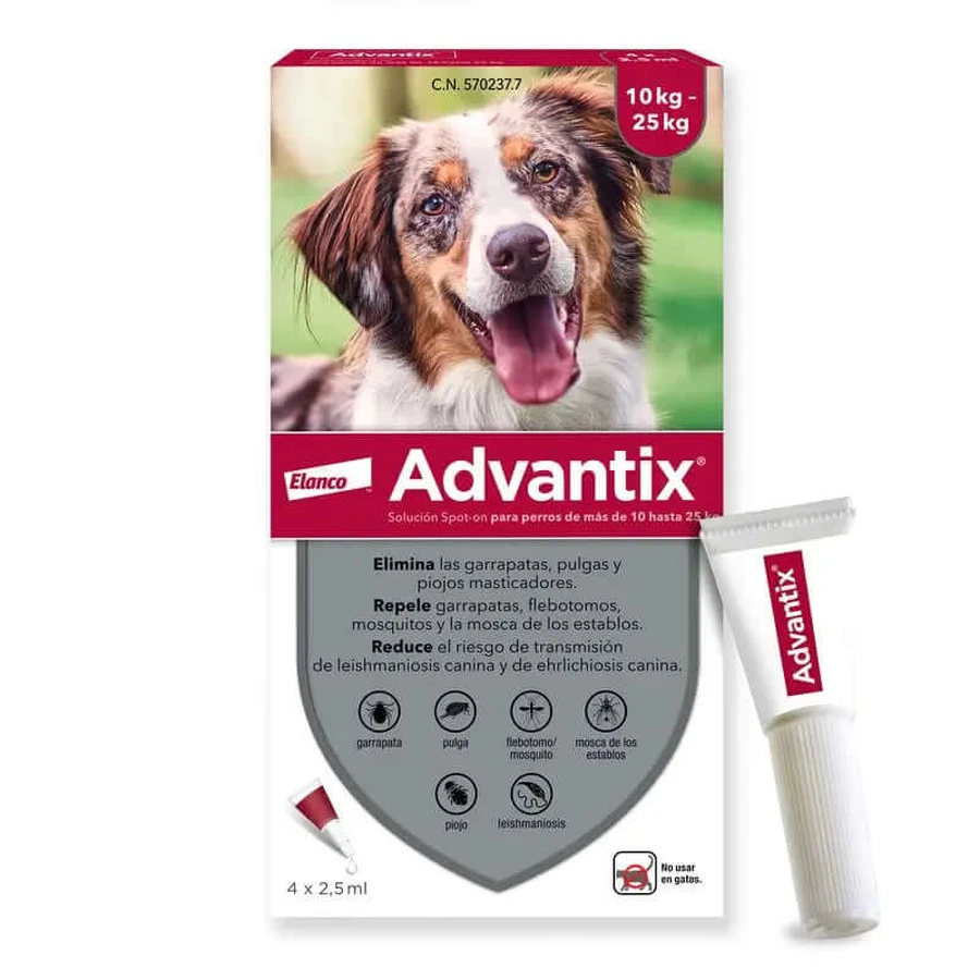 Pipeta antiparasitaria Advantix para perros de 10 a 25 kg 4 unidades x 2,5 ml
