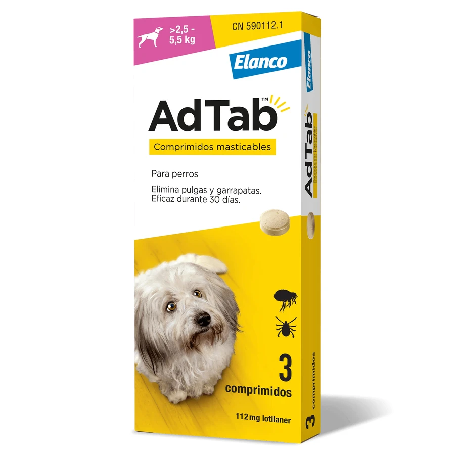 AdTab 112Mg kauwtabletten honden 2,5-5,5Kg, 3Cpd