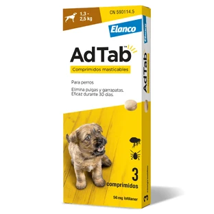 AdTab 56Mg kauwtabletten honden 1,3-2,5Kg, 3Cpd