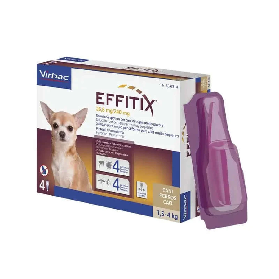 Effitix Xs Antiparasitaire pour très petits chiens 1,5-4 kg, 4 pipettes