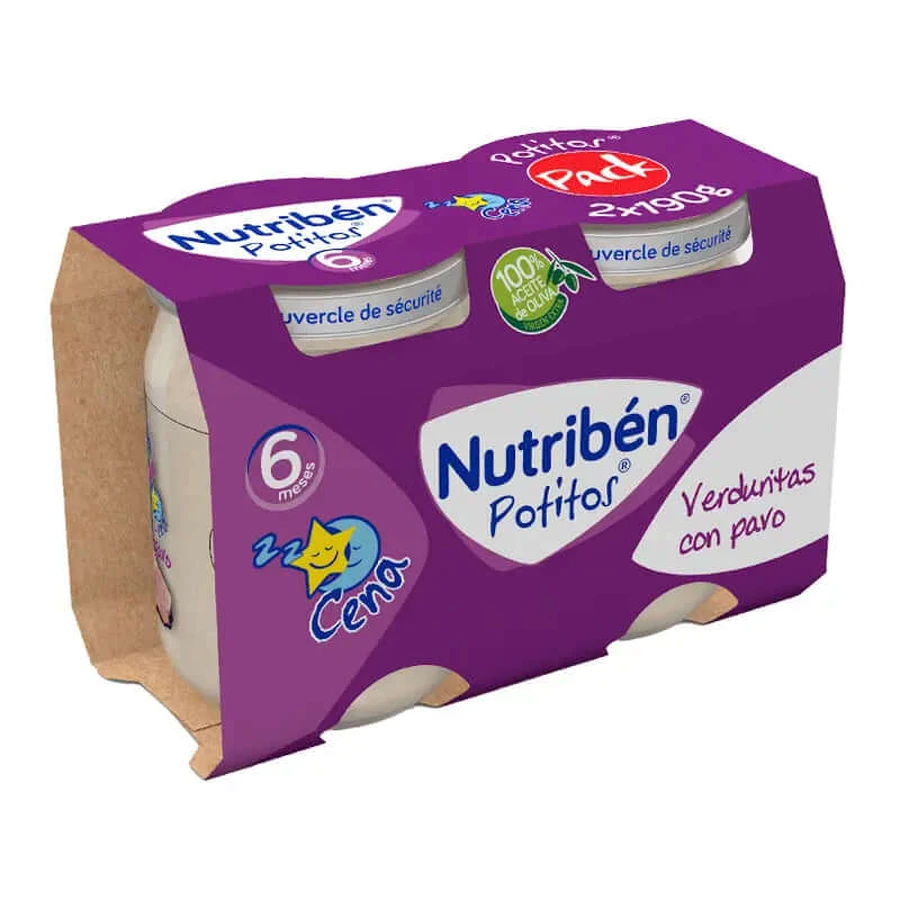 Nutribén Pack Potito Abendessen Gemüse mit Pute, 2X190 Gramm
