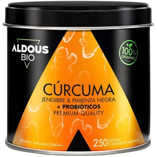Aldous Bio Curcuma au gingembre et au poivre noir avec probiotiques, 250 gélules