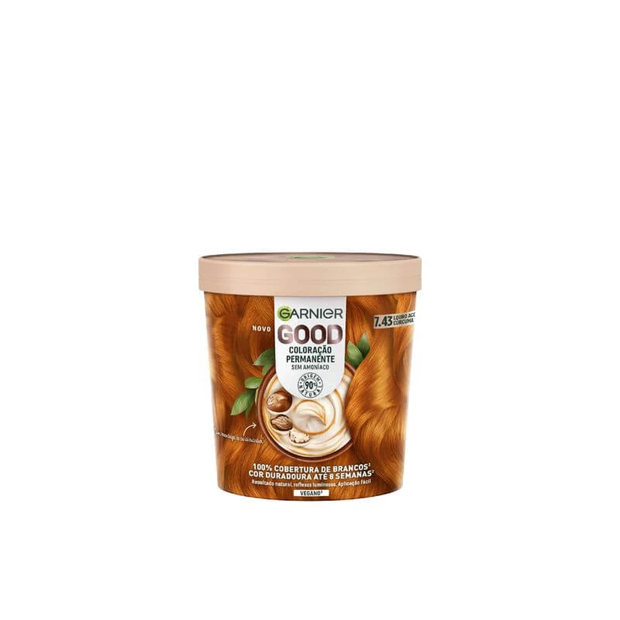 Garnier Good Ammoniakvrije permanente kleurstof, 90% natuurlijke oorsprong Kleur 7.43 Kurkuma Koper.