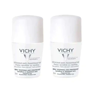 Vichy Desodorante Antitranspirante 48H Roll-On Pieles Sensibles, 2X50 Ml